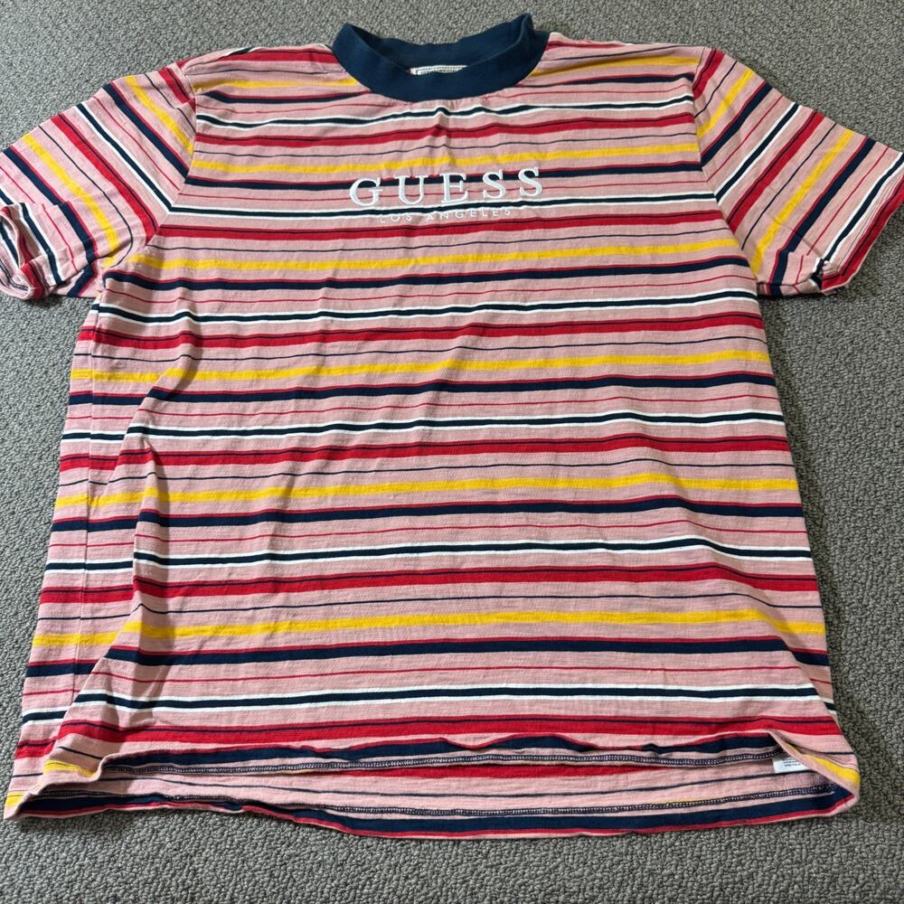 Vintage Guess Originals Shirt Mens Large Striped Logo Crewneck Tee 90s